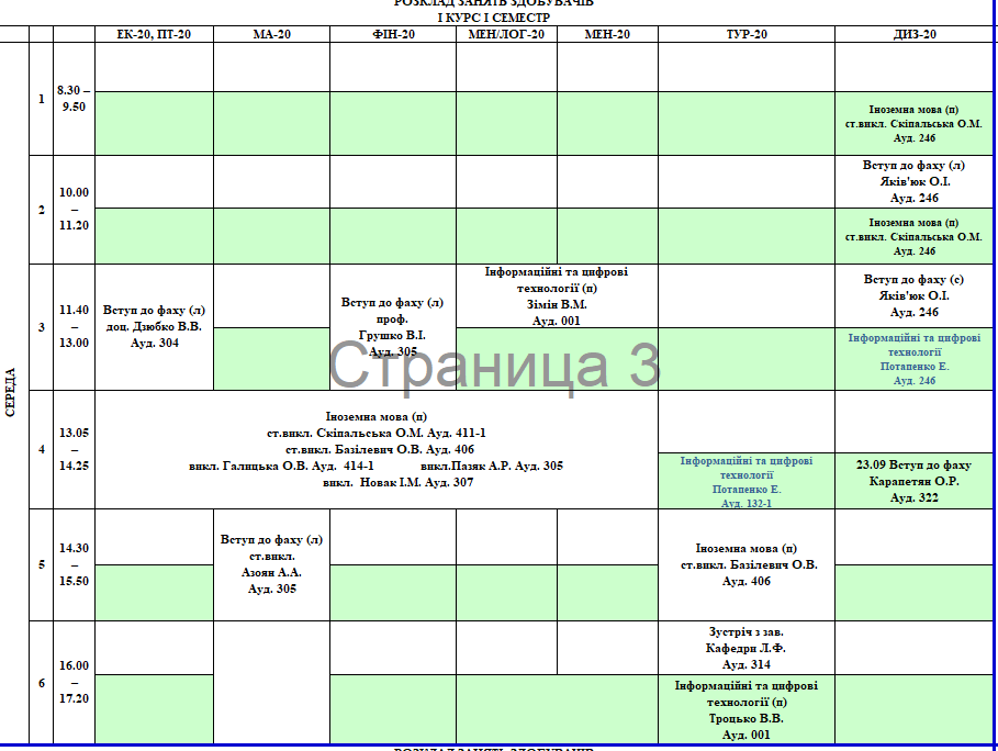 Приклад розкладу на стенді